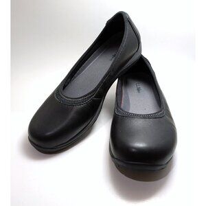 LL Bean Black Leather Ballet Flats 8.5W Slip-on Comfy Cushioned Round Toe Shoes